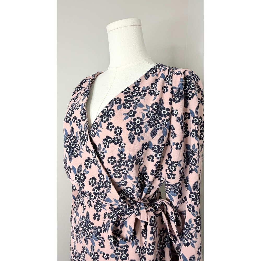 Wrap Dress J.Crew Pink Navy Floral Long Sleeve V-Neck Size 8